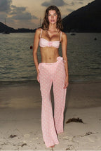 Polka Dot 3D Floral Bandeau Three-Piece Bikini Set