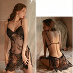 Sexy Backless Slip Set - Transparent Lace Suspender Nightwear