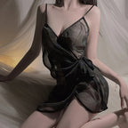 Plus Size Sheer Slip Dress High Slit Deep V Bodycon