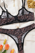 Women's Trendy Leopard Print Sheer Bra Lingerie Set