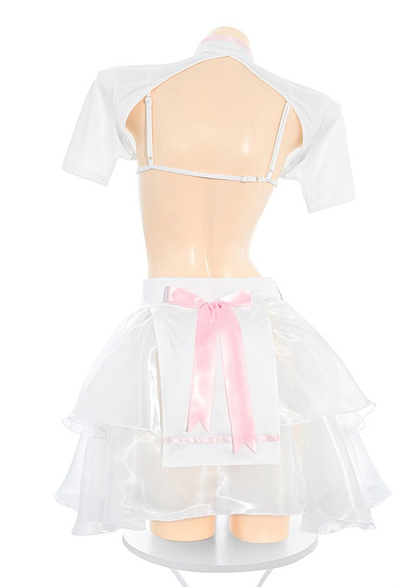 Sweetheart Nurse Two-Piece Lingerie Set - Sheer Bust Reveal Roleplay Costume