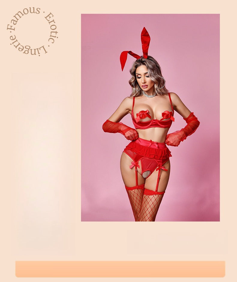 Two-Piece Sheer Mesh Shaping Sexy Lingerie Set with Nipple Covers