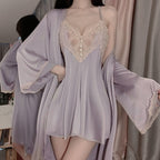 Loose Solid Backless Cami Robe Set Soft Loungewear