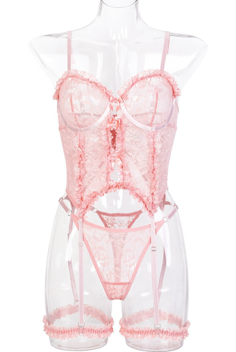 Pure Desire Pink Palace Style Lingerie Set Cute Bow Ruffle Sheer Two-Piece