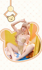 Cute Lace Heart Cutout See-Through Mesh Nightgown Set