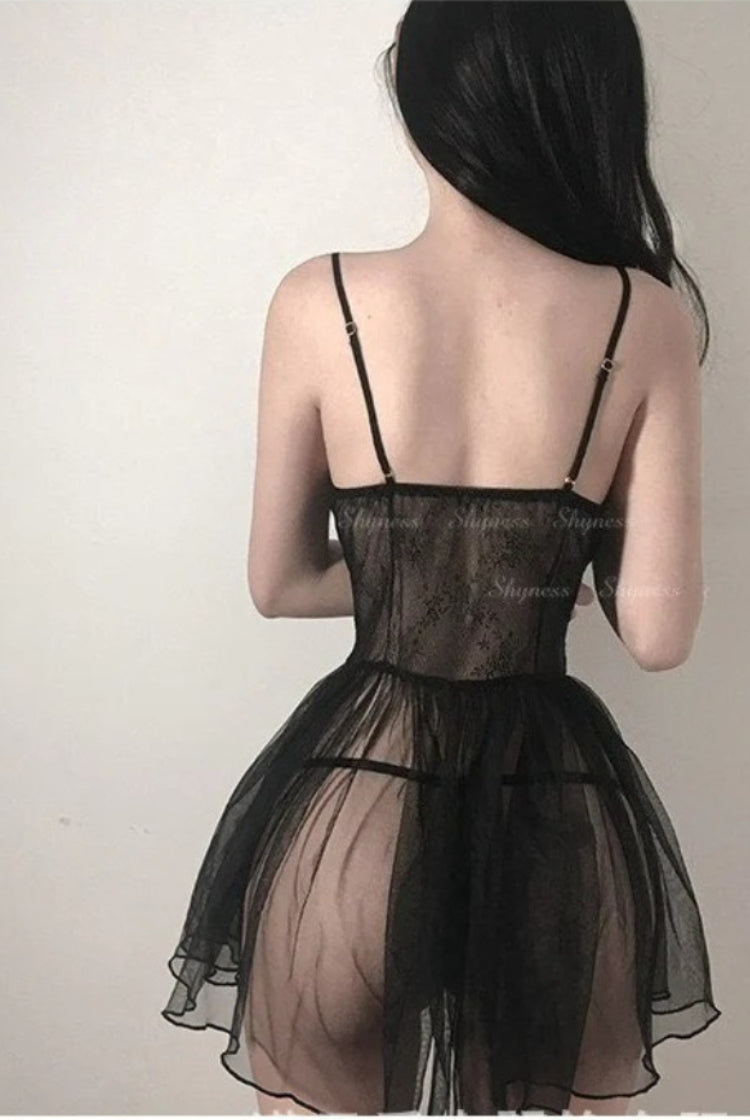 Sweet-Sultry Push-Up Tie-Strap Sheer Lace Mesh Lingerie Chemise