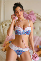 Blue White Gingham Cherry Bra and Panty