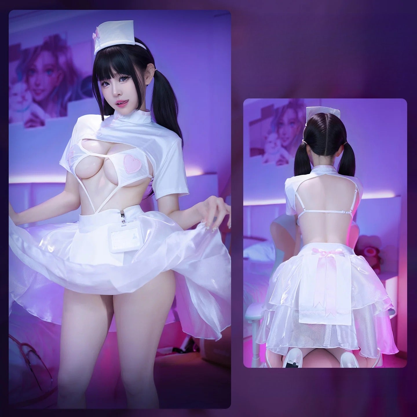 Sweetheart Nurse Two-Piece Lingerie Set - Sheer Bust Reveal Roleplay Costume