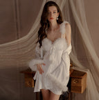 Feather Glitter Coquette Slip Robe Set