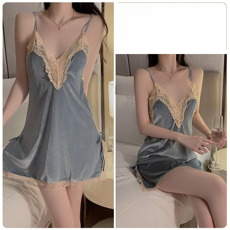 Bridal Velvet Slip Robe Set Backless High Slit Sexy