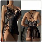 Tassel Sheer Lace Slip Set Deep V Backless Lingerie