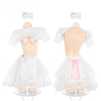 Sweetheart Nurse Two-Piece Lingerie Set - Sheer Bust Reveal Roleplay Costume