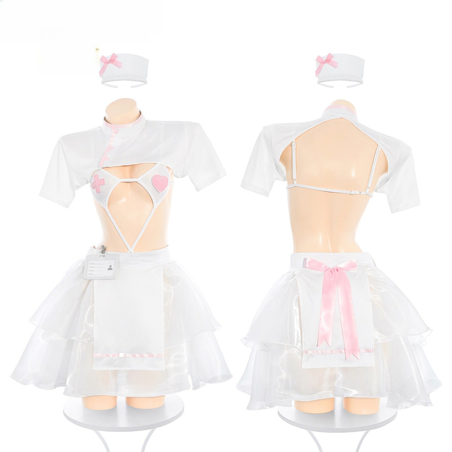 Sweetheart Nurse Two-Piece Lingerie Set - Sheer Bust Reveal Roleplay Costume