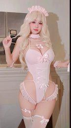 Pearl Sweetheart Halter Neck Cutout Open Crotch Bodysuit Set