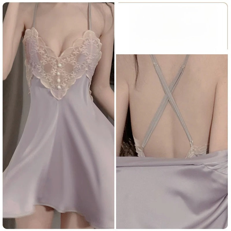 Loose Solid Backless Cami Robe Set Soft Loungewear