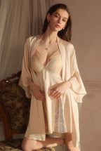 Satin Slip Robe Set Padded Deep V Backless Sexy