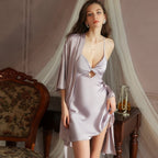 Coquette Satin Slip Robe Set Padded Deep V Lounge