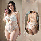 Bow Front Lace Crotchless Bodysuit