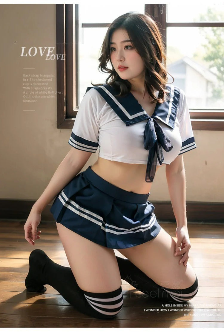 Innocent Waist-Cropped Student Uniform Lingerie