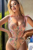 New French Style Embroidery Sheer Mesh Sexy Lingerie Set