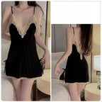 Bridal Velvet Slip Robe Set Backless High Slit Sexy