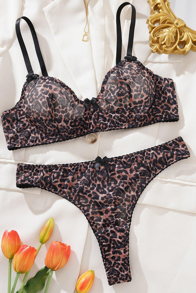Women's Trendy Leopard Print Sheer Bra Lingerie Set
