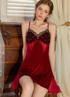 Velvet Lace Embroidery Set Padded Mesh Panel Robe