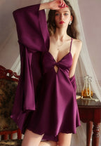 Coquette Satin Slip Robe Set Padded Deep V Lounge