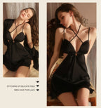 Halter Satin Slip Robe Set Padded Deep V Backless