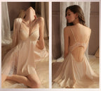 Satin Slip Robe Set Padded Deep V Backless Sexy