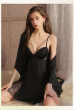 Satin Slip Robe Set Padded Deep V Backless Sexy