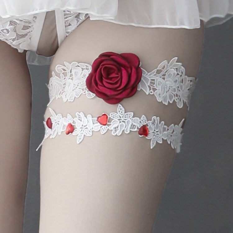 Red Rose Bridal Thigh Garter Set