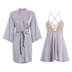 Loose Solid Backless Cami Robe Set Soft Loungewear
