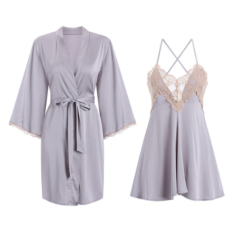 Loose Solid Backless Cami Robe Set Soft Loungewear