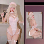 Pearl Sweetheart Halter Neck Cutout Open Crotch Bodysuit Set