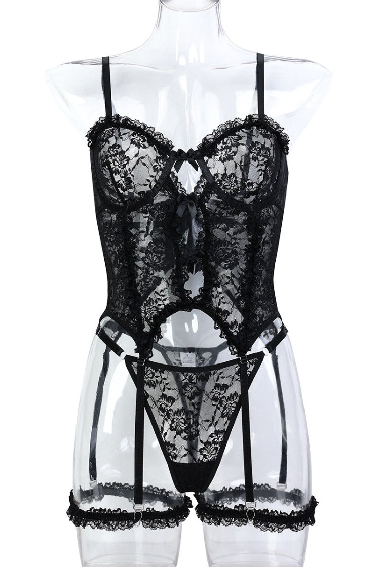 Pure Desire Pink Palace Style Lingerie Set Cute Bow Ruffle Sheer Two-Piece