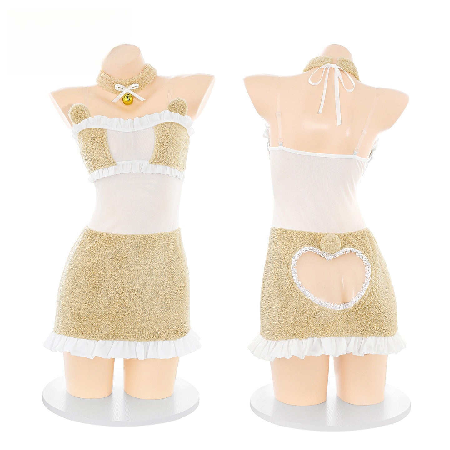 Cute Lace Heart Cutout See-Through Mesh Nightgown Set