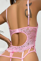 Women's Best-Selling Black Lace Sexy Patchwork Sheer Slim Fit Lingerie Set with Leg Rings