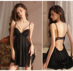 Satin Slip Robe Set Padded Deep V Backless Sexy