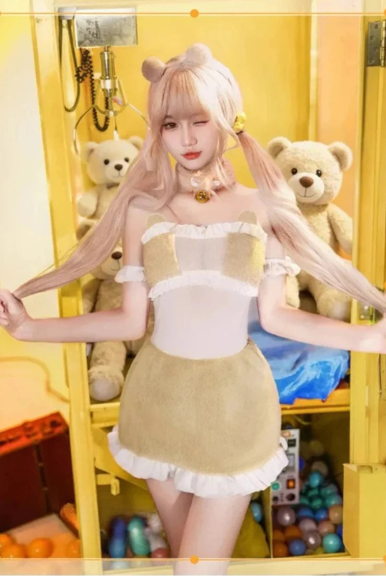 Cute Lace Heart Cutout See-Through Mesh Nightgown Set