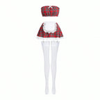 Red & Black Plaid Secretary Cosplay Lingerie Set
