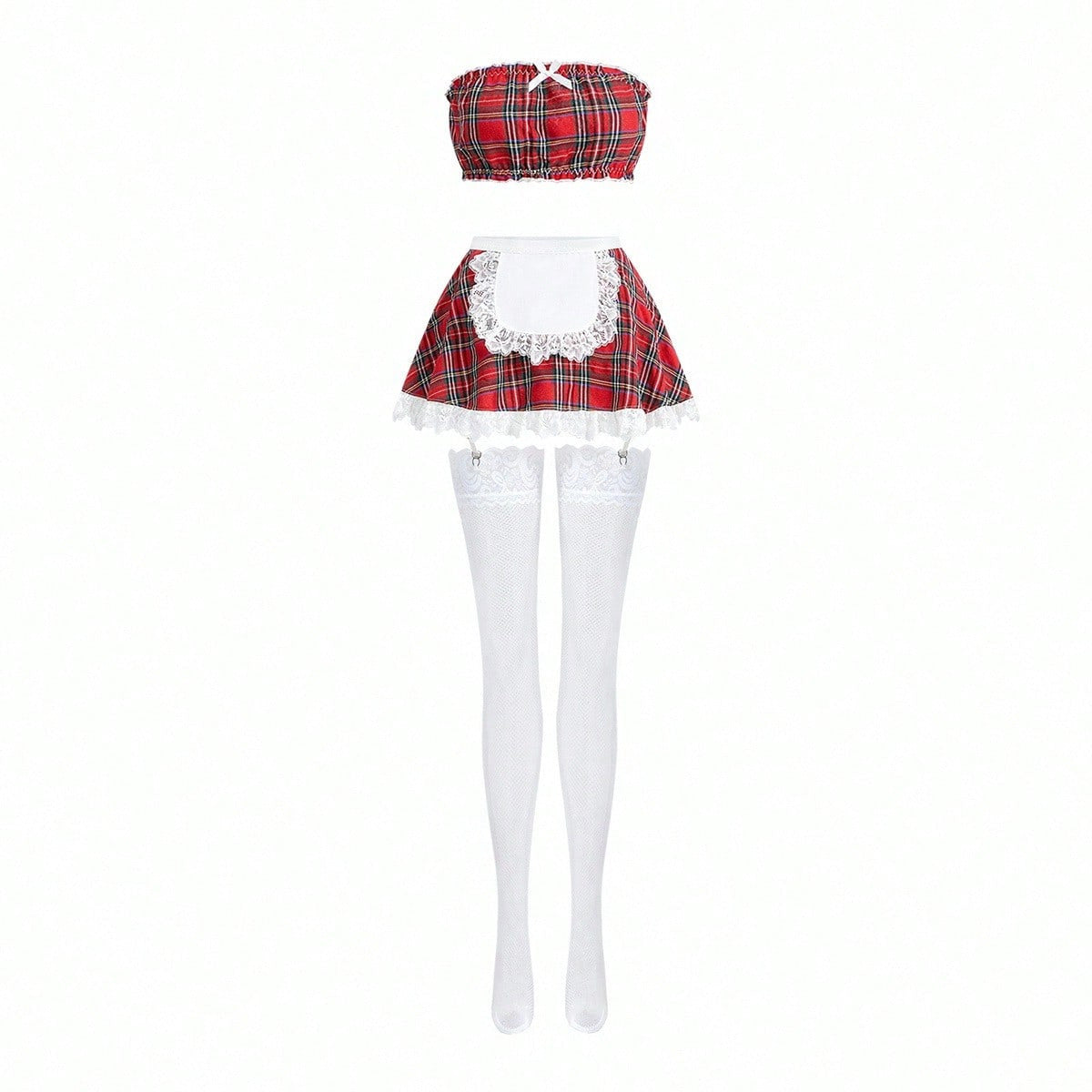 Red & Black Plaid Secretary Cosplay Lingerie Set