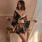 Sexy Deep V Printed Japanese Kimono Uniform Lingerie Set