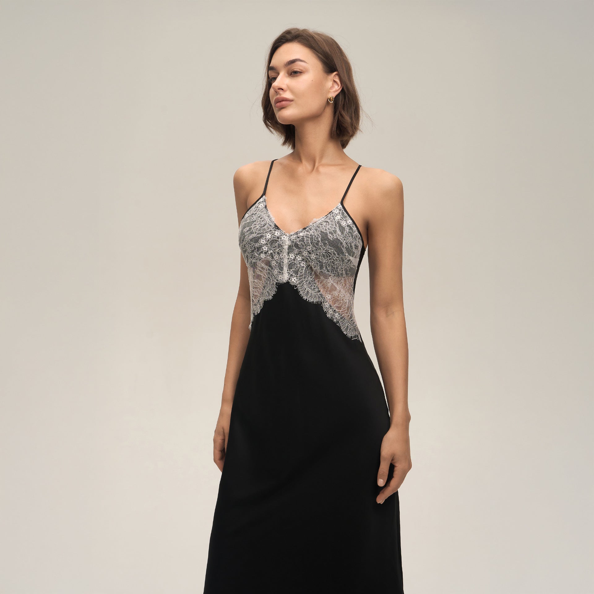 Backless Satin Chiffon Lace Strappy Maxi Home Wear