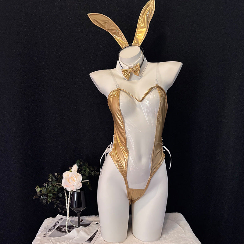 Sexy Anime Bunny Girl Cosplay Lingerie Set – Cute Maid Style Patent Leather Sheer 3-Color Outfit