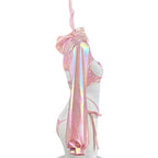 Cyberpunk Holographic Bunny Girl Cosplay Lingerie Set - Pink Iridescent Roleplay Outfit with Nipple Covers