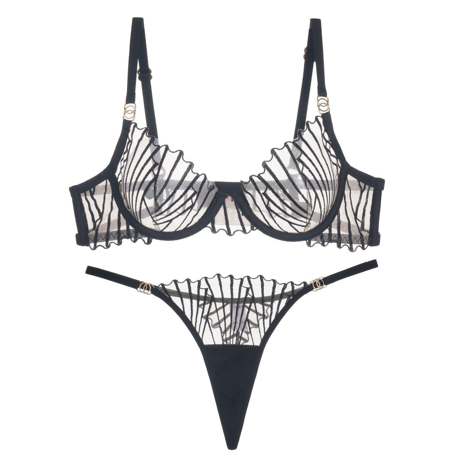 French Plus Size Minimizer Bra Set Sheer Mesh Embroidery