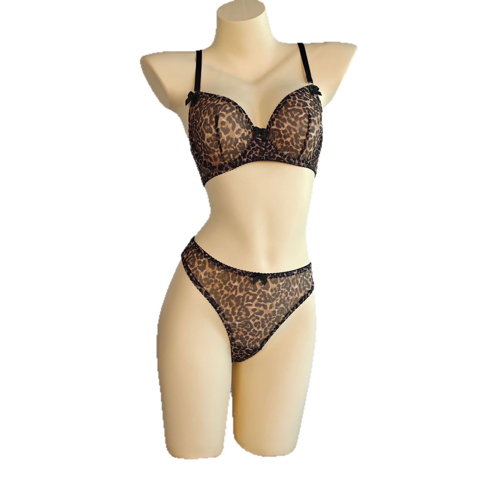 Women's Trendy Leopard Print Sheer Bra Lingerie Set
