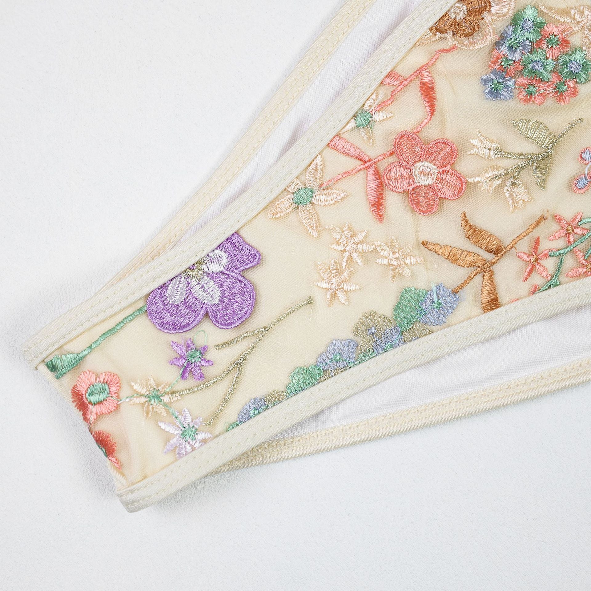 Embroidered Push Up Bikini Set with Thin Straps and Underwire