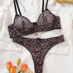 Women's Trendy Leopard Print Sheer Bra Lingerie Set